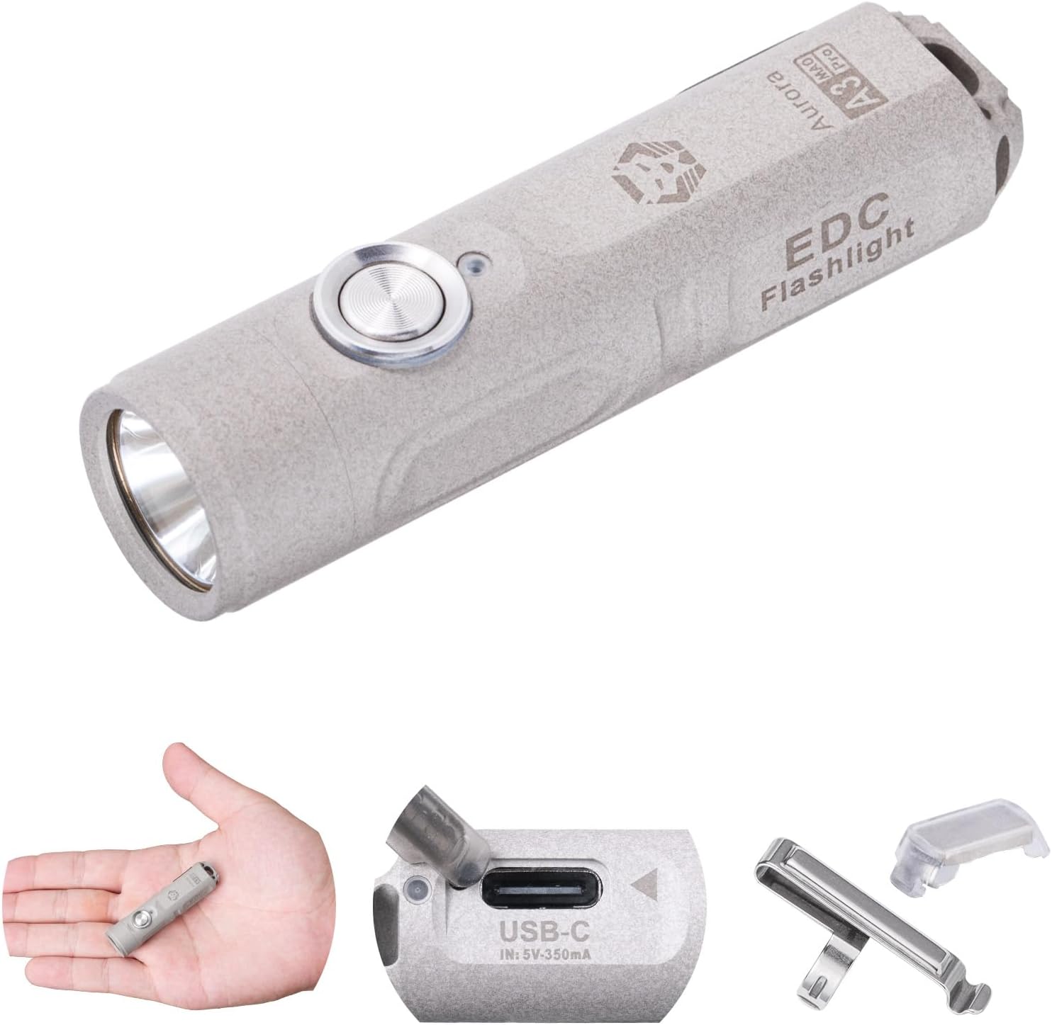 RovyVon A3 Pro G4 USB-C Rechargeable 7000K EDC Flashlight, 650 High Lumen Ultra Bright with Cool White, Momentary On, Lock Mode, Gift for Pocket Outdoor(Marble Surface)