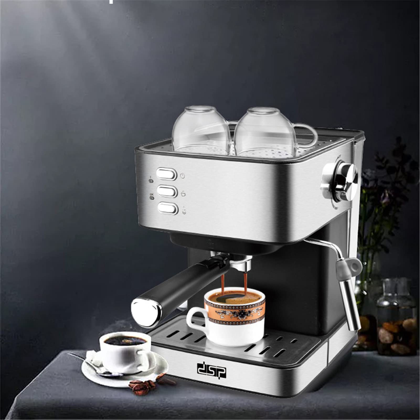 Máquina de café de filtro, máquina de espresso, cafetera de tanque de agua extraíble de alto rendimiento, filtro reutilizable de elaboración rápida, café espresso, capuchino, plata (tipo PB)