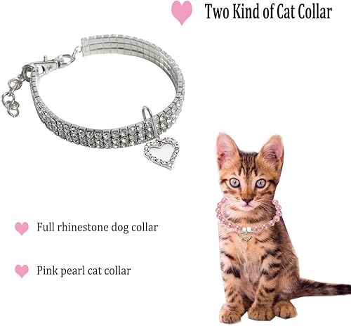 Miniatura 7 de Juego de collar de perro de diamantes de imitación y collar de perlas para perro, correa ajustable para el cuello, collar de perlas de cristal con