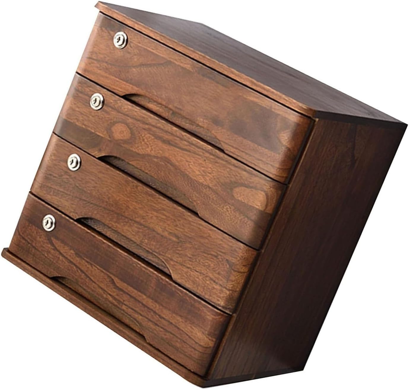 Wooden Desktop Drawer Cabinet with Lockable Drawers, Solid Wood Storage Box, Flat File Cabinet for Floors - Desktop File Cabinet, Desktop Storage Box with Key Lock