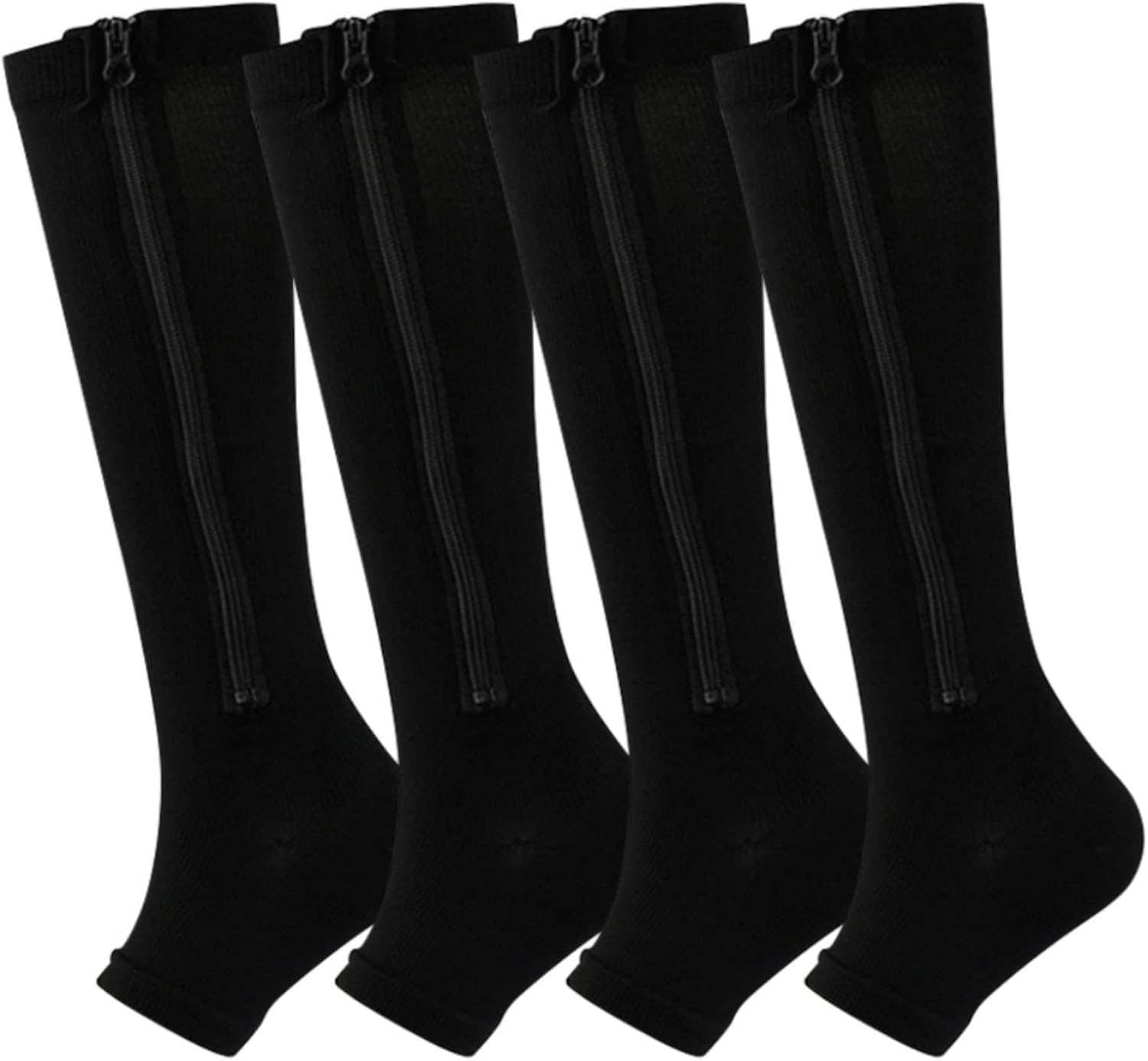 Blaward Open Toe Compression Socks for Men and Women, 20-30mmHg Zipper Compression Stockings, Calf and Knee Support