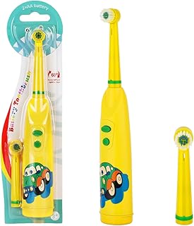 OSDUE Elektrische Zahnbürste Kinder, Kinderzahnbürsten mit 2 Aufsteckbürste Weiche Runde Borsten Wasserfest IPX5 Batteriebetrieben AA Leichtes Design Babyzahnbürste für Kinder ab 5-12 jahre (Gelb)
