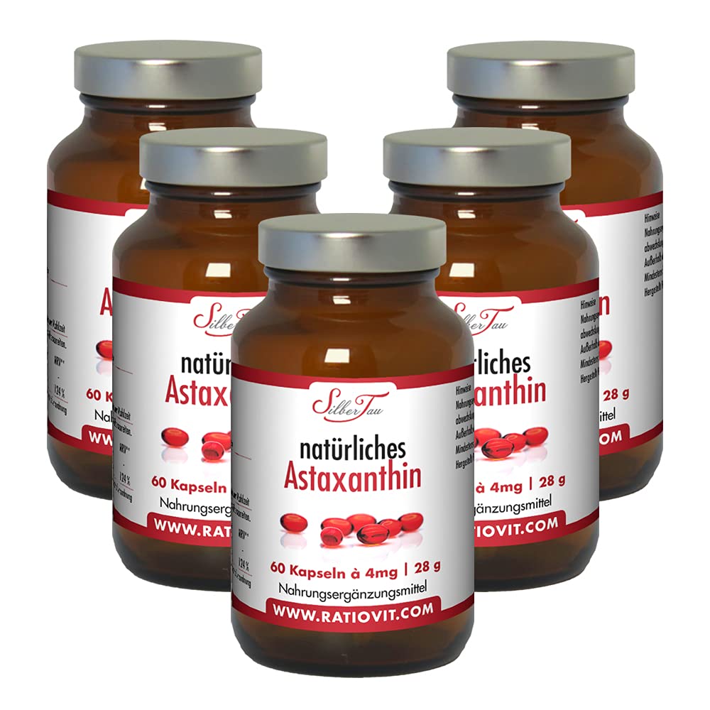 Astaxanthin – 5x 60 Softgel-Kapseln à 4 mg – natürlich aus Haematococcus pluvialis – mit Vitamin E – reines Antioxidans – pflanzlich, hoch bioverfügbar & ohne Zusatzstoffe