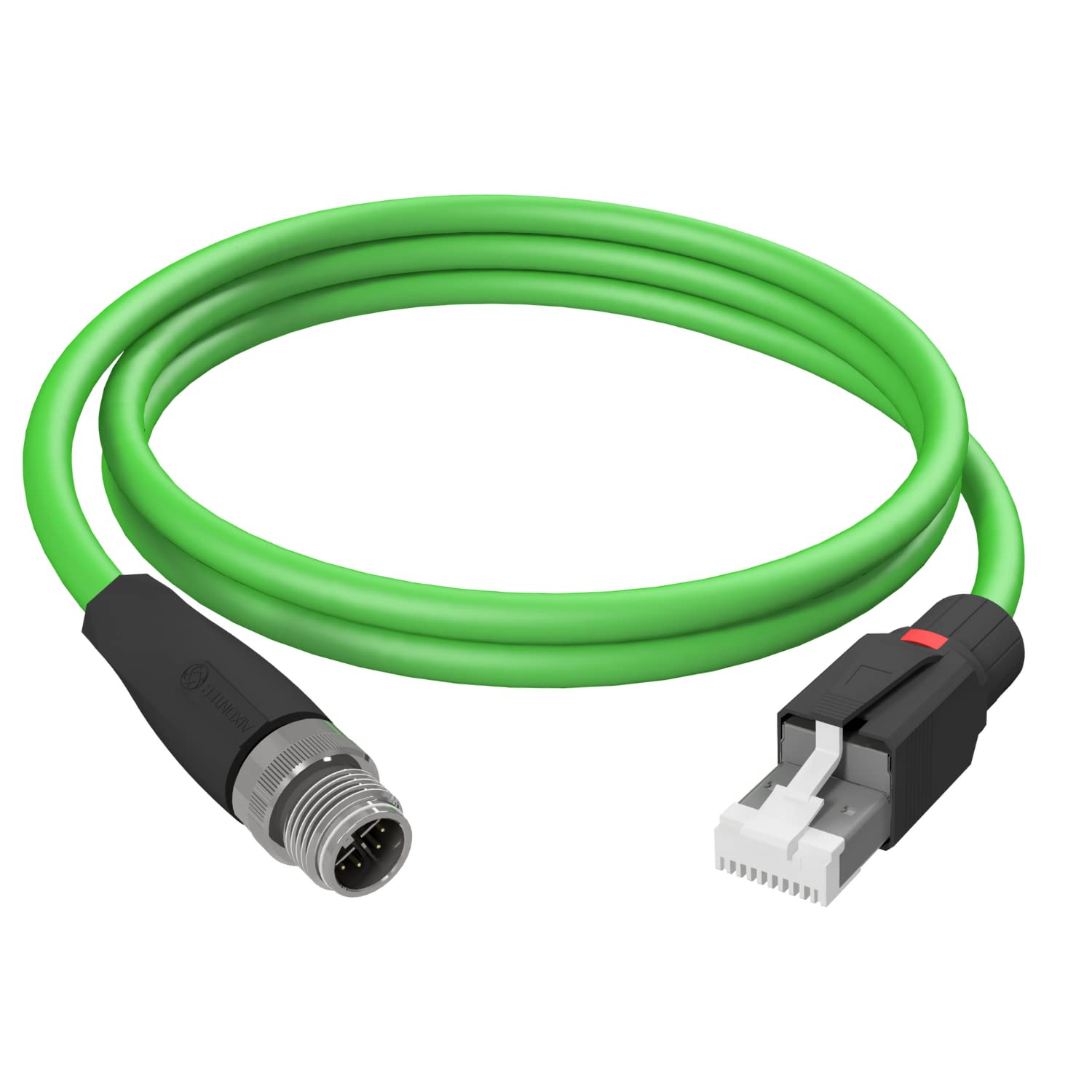 AIXONTEC 10,0 m M12 D-Kodiert PROFINET Patchkabel RJ45 zu M12 4 pin D code Male Männlich Rundsteckverbinder Ethernet Netzwerkkabel Industrie Kamera Grün + Staubschutz