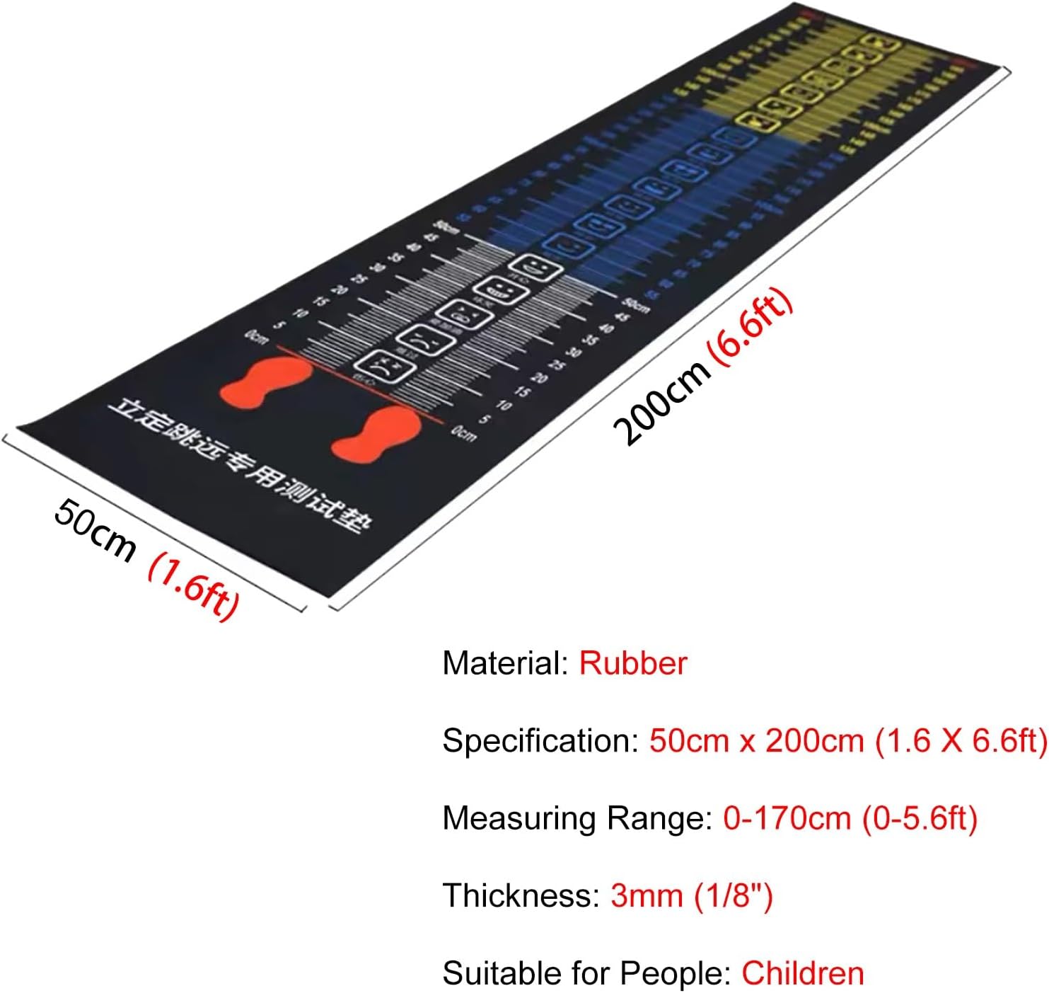 Home Gym Workout Mats for Long Jump, Stretching Pad with Emoji, Kid Jump Rope Mat for Tiles Smooth Floor