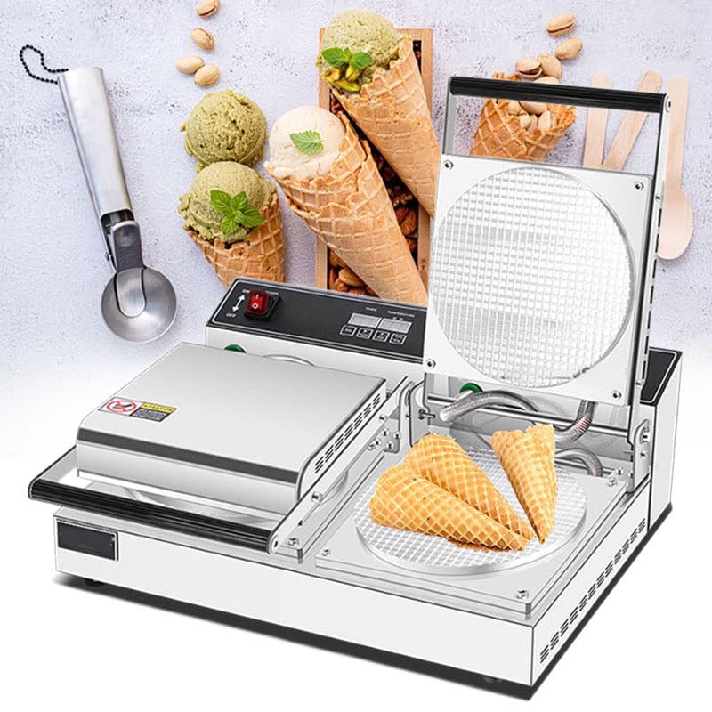 WEIMILOR 1300W Antiaderente Egg Roll Waffle Cone Maker, Macchina per Coni Gelato Utensili da Cucina con Maniglia di Isolamento Termico per casa Commerciale Fatto in casa Fai da Te teglia,2heads