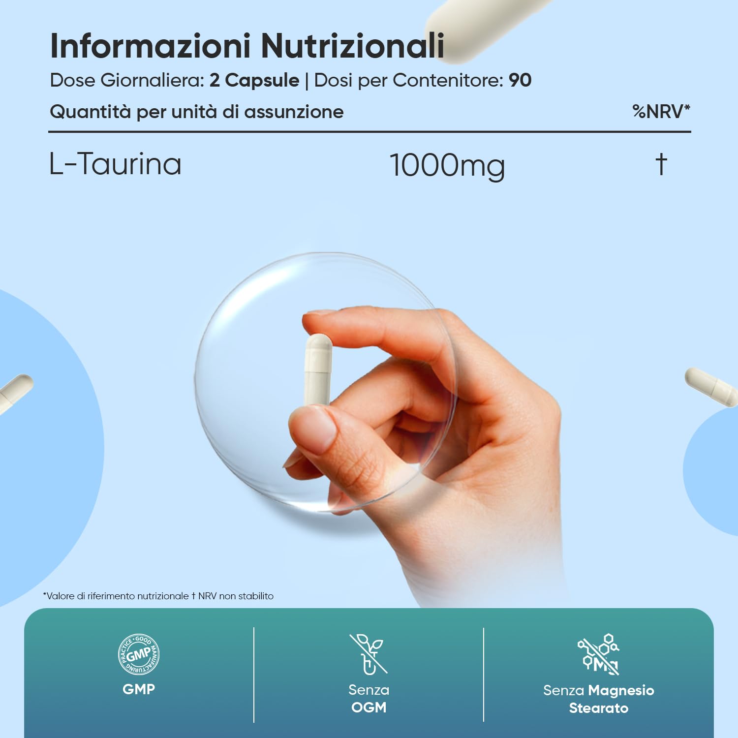 Taurina Integratore 1000mg per Dose, 180 Capsule con L Taurina Polvere Vegana (3 Mesi), Aminoacidi Essenziali, Pre Workout e Post Workout, Taurine Senza Magnesio Stearato né OGM, Prodotto in Europa