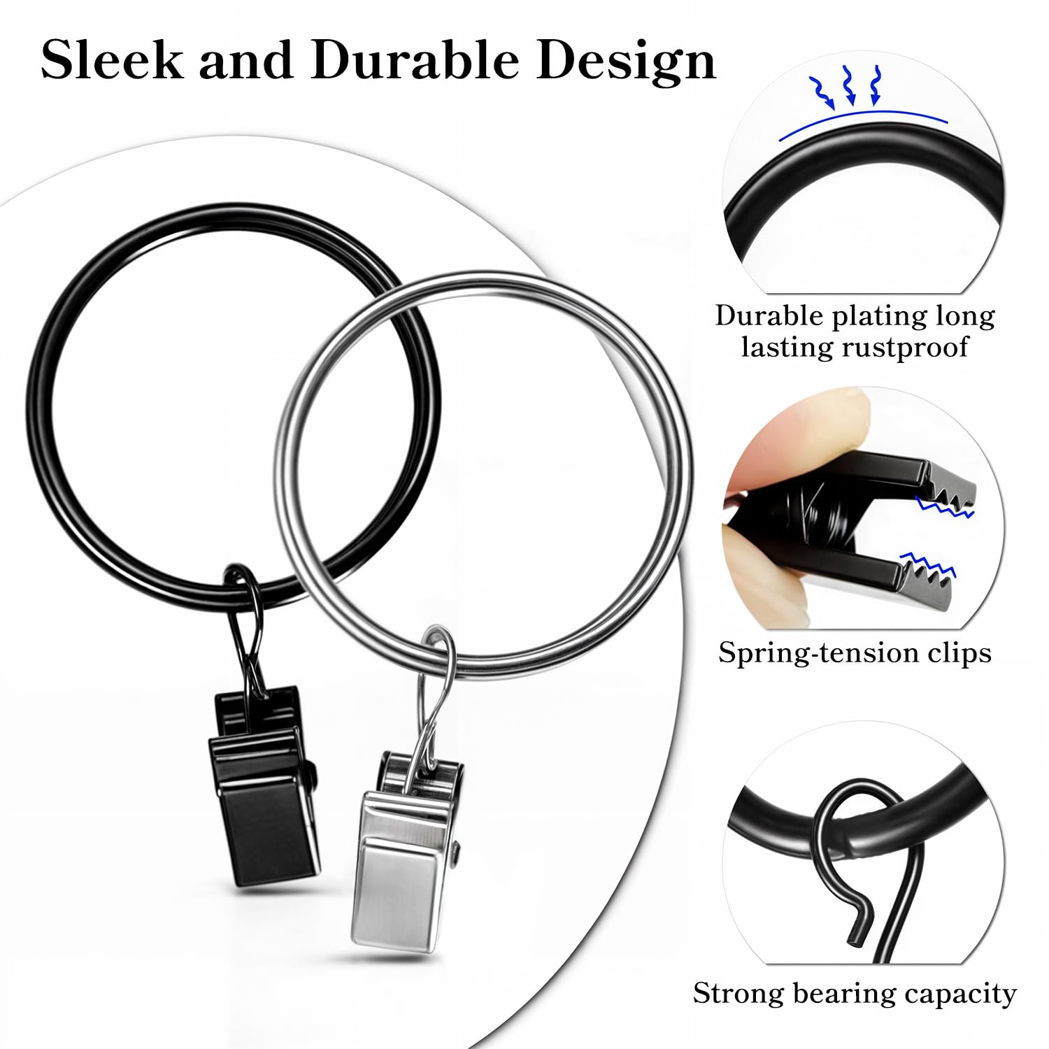 Qualsen 30 Pièces Anneaux Rideaux avec Pinces, pour Tringle à Rideaux, avec Métal Pince Rideau, Acier Inoxydable, pour Rideaux de Douche et de fenêtre Diamètre Intérieur de 32mm Noir Qualsen 30 Pièces Anneaux Rideaux avec Pinces, pour Tringle à Rideaux, avec Métal Pince Rideau, Acier Inoxydable, pour Rideaux de Douche et de fenêtre Diamètre Intérieur de 32mm Noir
