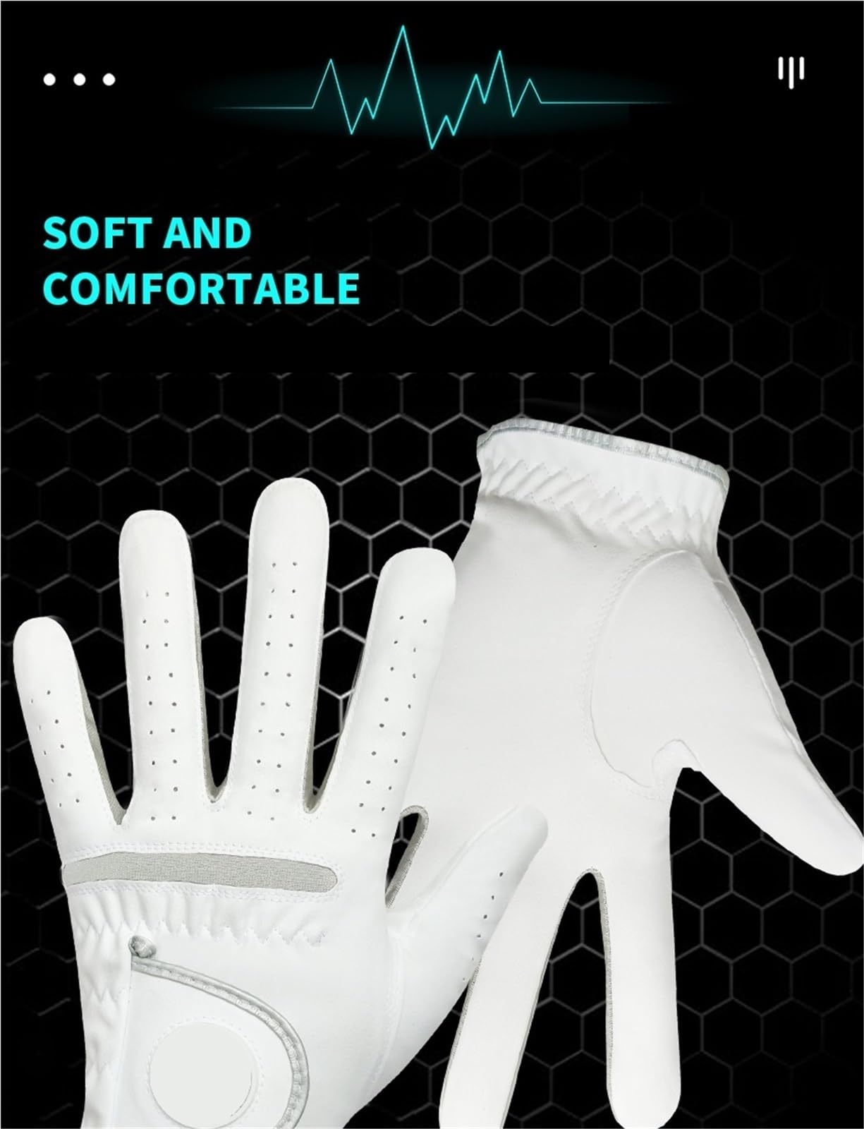 Guantes De Golf Guante de Golf for Hombre, Tela Transpirable, Marcador, Guante Blanco reemplazable, 2 uds. Golf Guantes