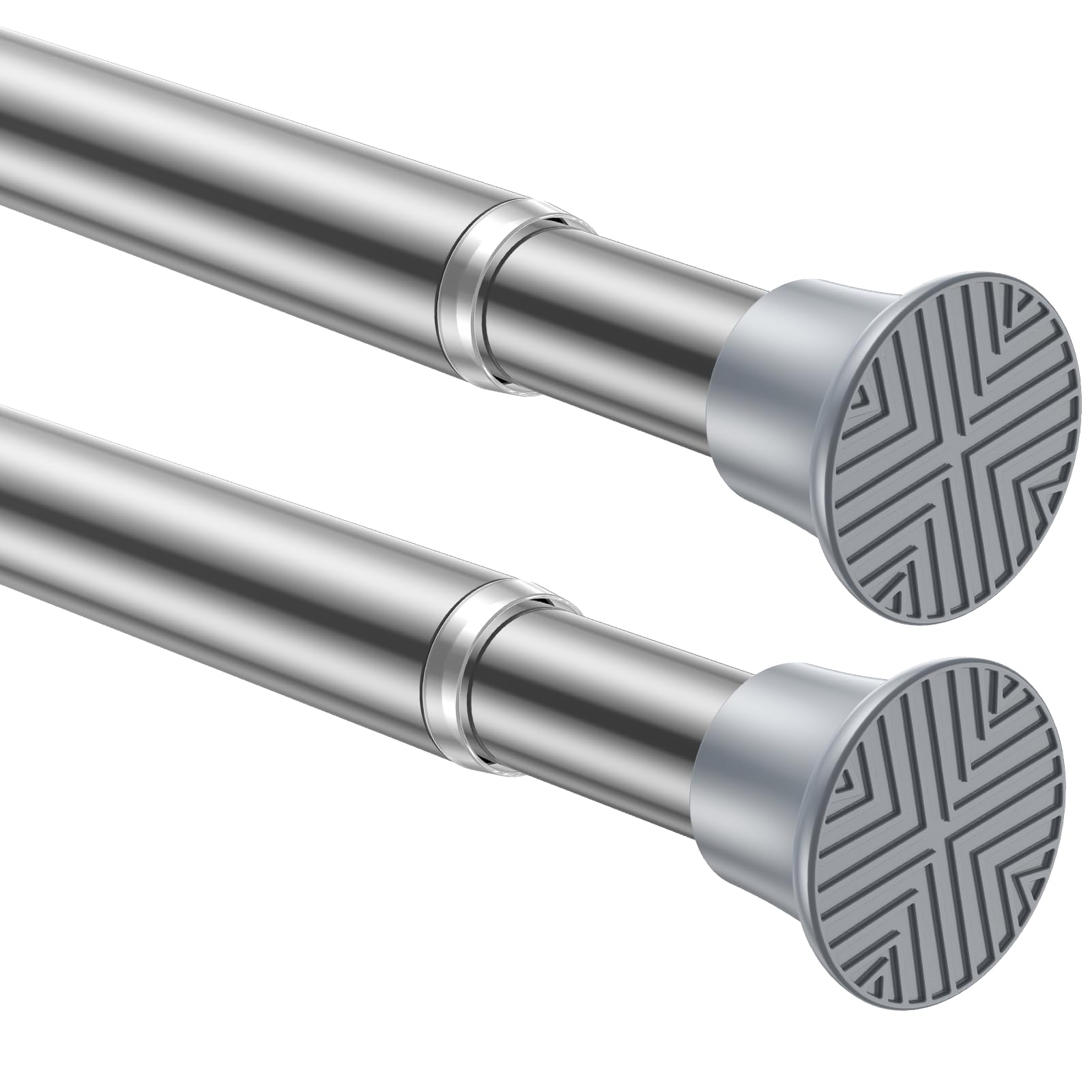 2 Pack Spring Tension Curtain Rod 24-46 inch, Silver