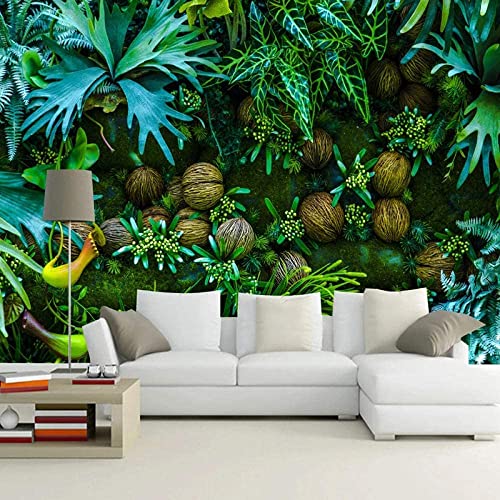 Grande peinture murale 3D amovible pour salon, chambre à coucher, motif forêt tropicale, feuilles vertes, 250 x 175 cm