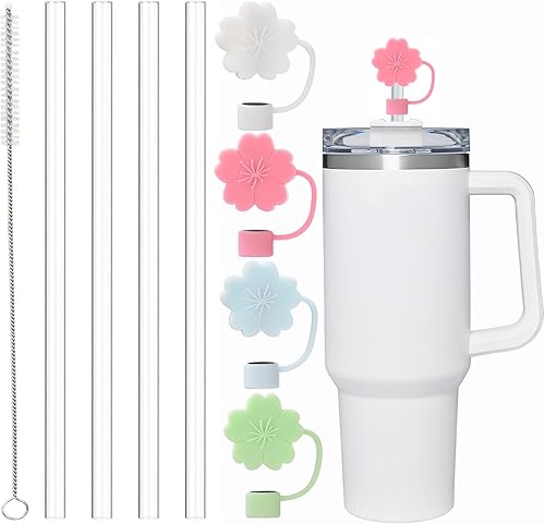 NINU Paquete de 8 popotes y fundas transparentes de repuesto para vasos Stanley de 40 onzas, 30 onzas y 20 onzas, jarra de medio galón, popotes de