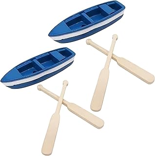 2 Set Mini Tiny Wooden Boat, Beach Style Miniature Ornament Kits for DIY Fairy Garden Dollhouse Decoration, Miniature Dollhouse Boat with Oars Canoe Model