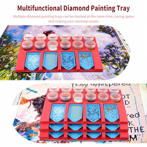 Image of Diamond Painting Accessories Tray Organizer, Art Painting Beads Sorting Storage containers, Diamond Art Tools Kits for Glitter Rhinestones /5D Diamond Embroidery /DIY Crafts (12 Slots Trays (Red))