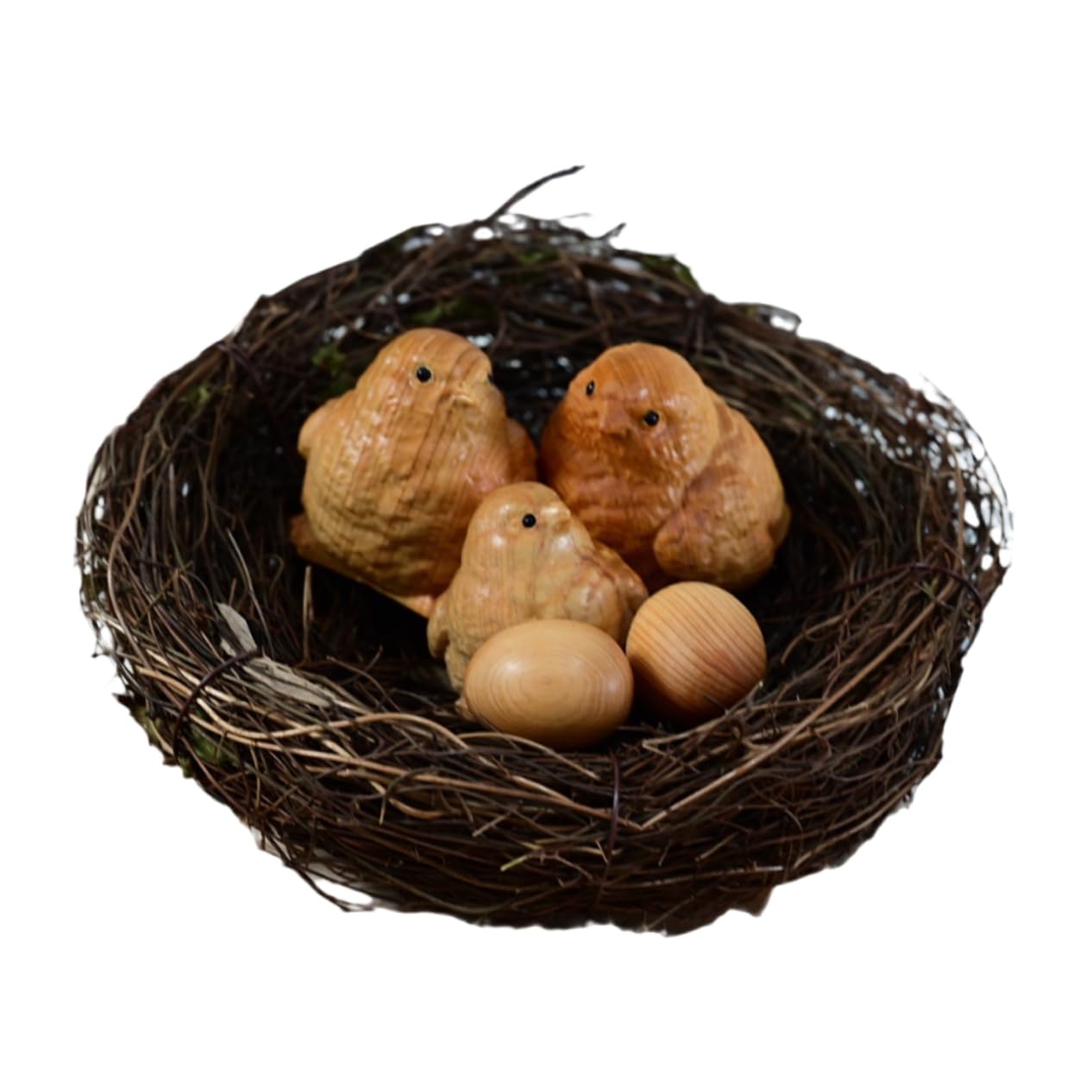 Sculpture bois de poussin avec nid pour remplacer les décorations jetables