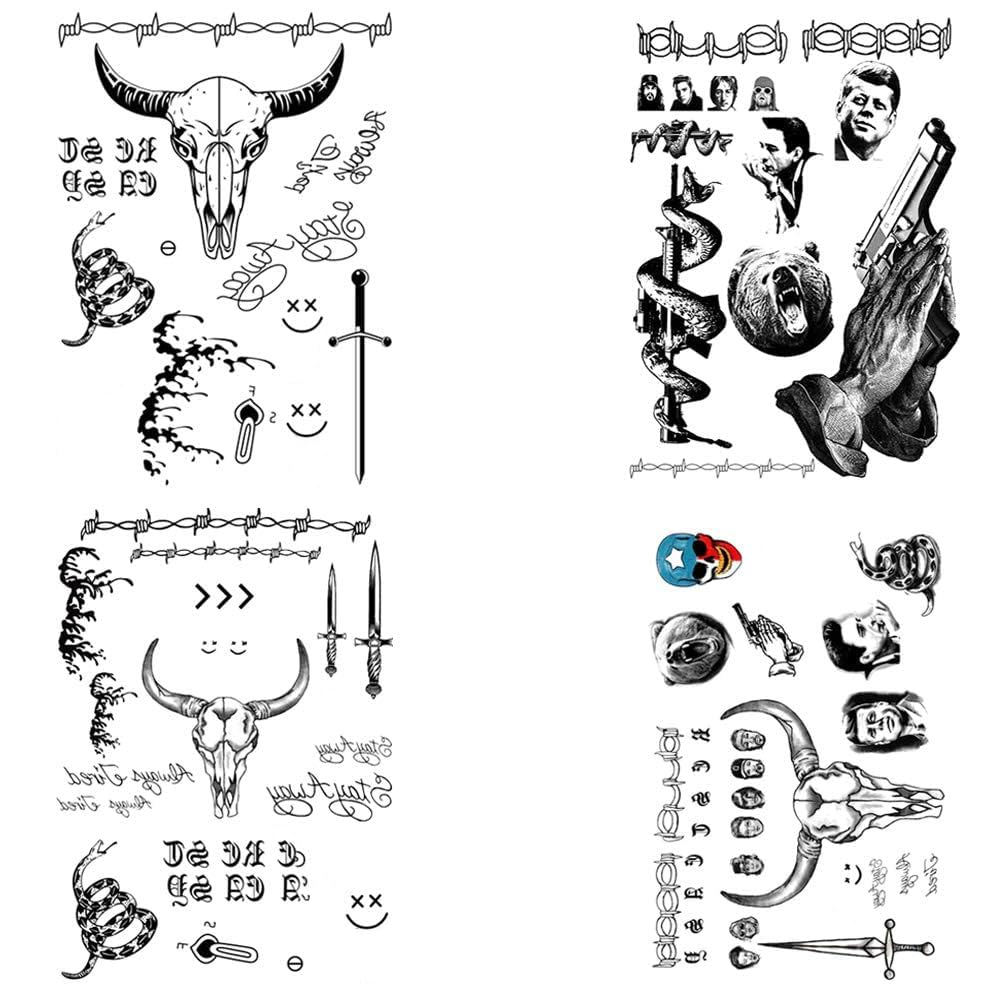 Photo 1 of 4 Sheets Halloween Tattoos - Face & Body Art Set - Temporary Tattoos for Women, Kids & Men - Halloween Costume Accessories