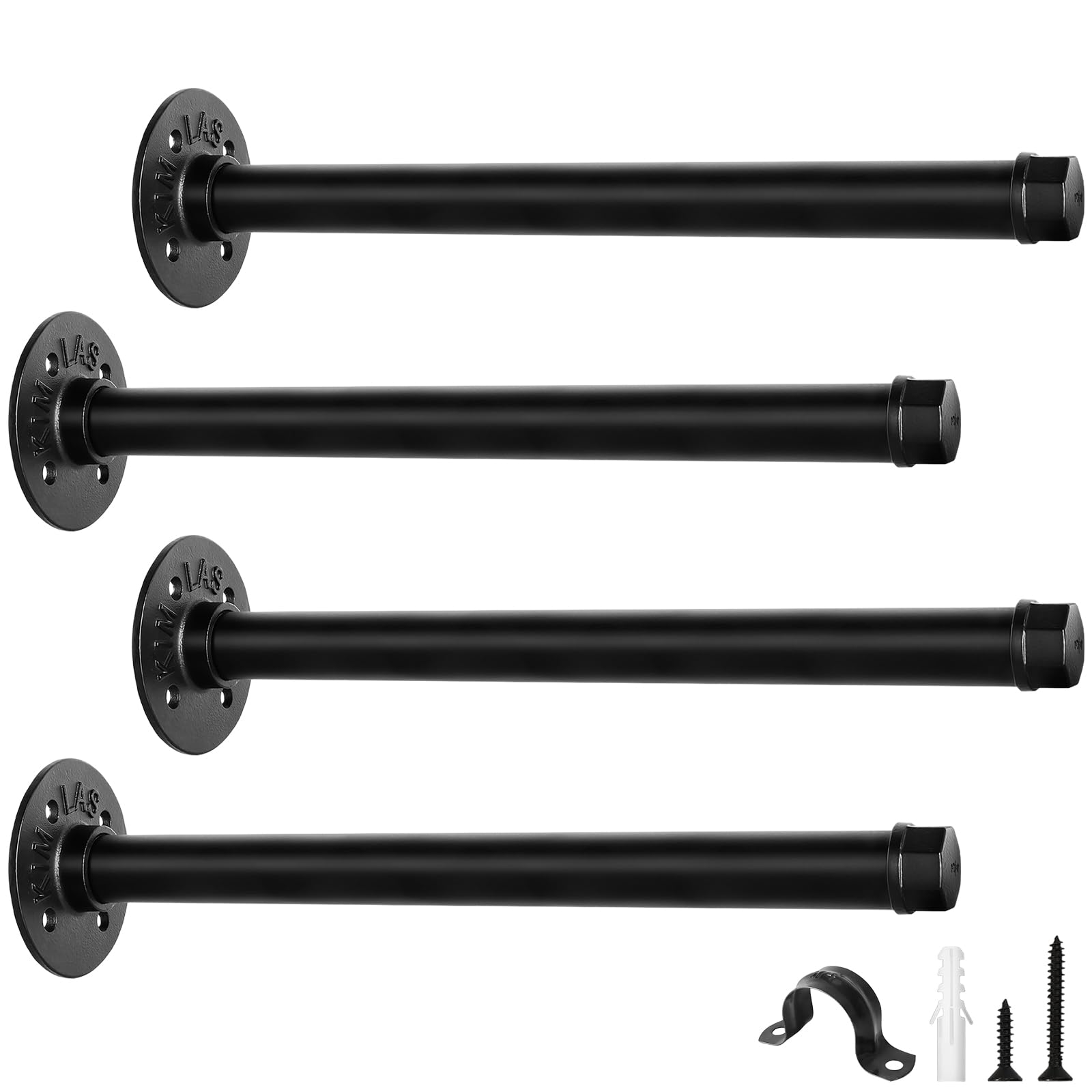 scicent 4 Pack Pipe Shelf Brackets Heavy Duty, 50KG Capacity, Industrial Shelf Bracket, Hanging Rails for Clothes, Wall Mounted Clothes Rail (Black 30cm)