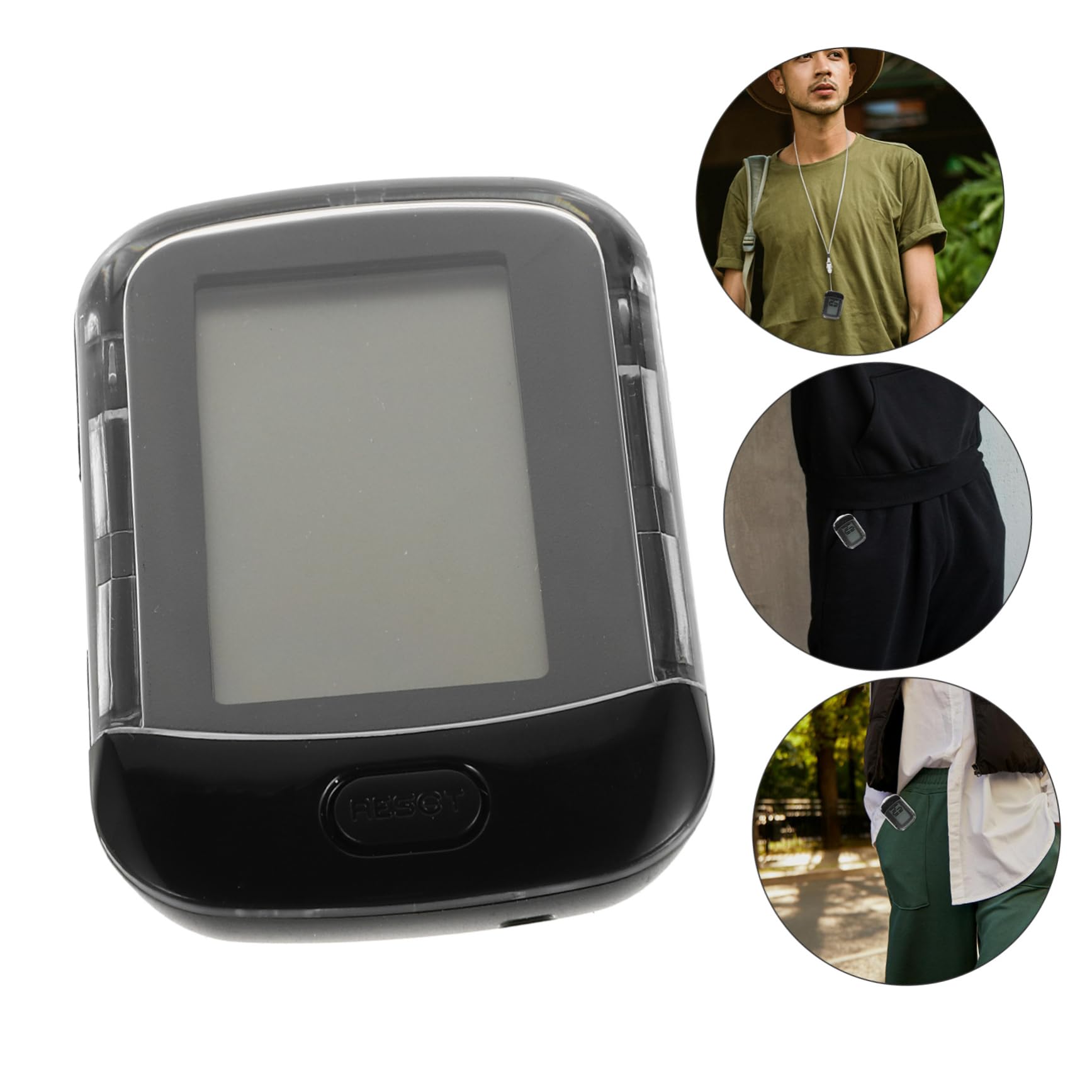 KOMBIUDA Podómetro Digital Negro con Clip y Cordón para Caminar y Senderismo, Contador de Pasos Fácil de Usar con Sensor 3D y Gestión de Salud
