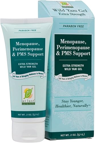 At Last Naturals Wild Yam Gel Extra Strength Alivio de la menopausia, apoyo para la perimenopausia y alivio del síndrome premenstrual, puede ayudar