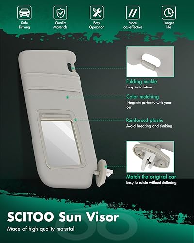 Miniatura 10 de SCITOO Reemplazo de la visera del parasol del lado derecho del pasajero para Nissan Altima con techo corredizo 2013-2018