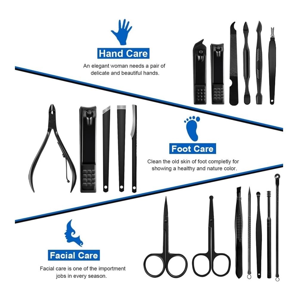 Zestaw do manicure dla kobiet, Stainless Steel Nail Clipper Set,15pcs Manicure Pedicure Kit for Travel(Blue)