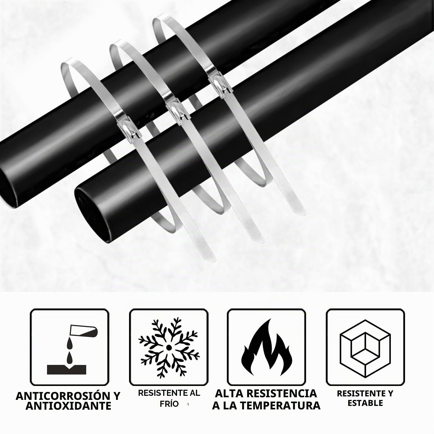 Bridas de Acero Inoxidable 600mmx4,6mm 122kg 100 Piezas para Fijación de Tuberías
