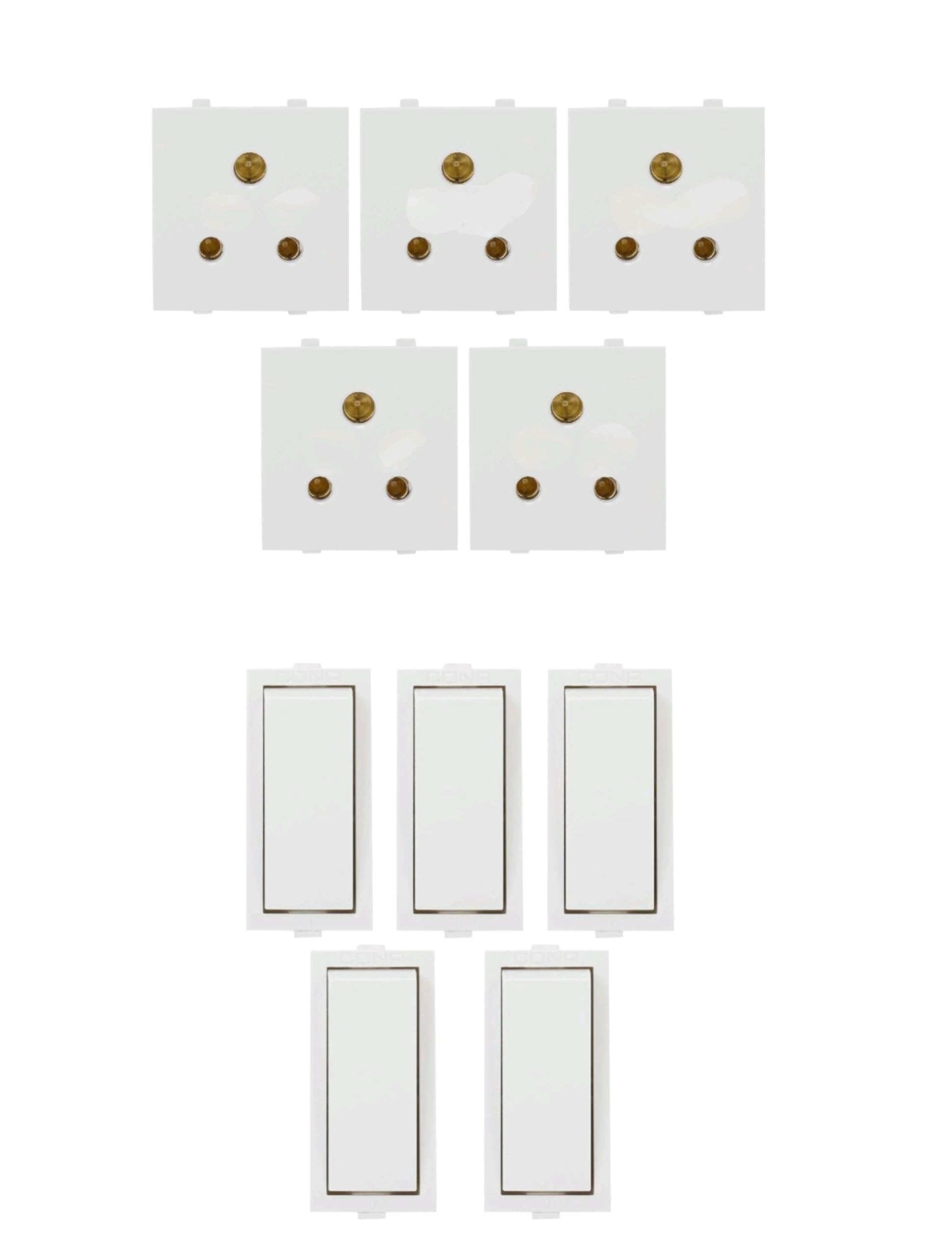 Cona Modular Switch 6Amp 1 Way, White (Pack of 5) + Cona's Modular Socket 6Amp, 3Pin (Pack of 5)| ISI Marked, Acceseries for Home, Office, Shop,etc| Total 10 Quantity-picture-17