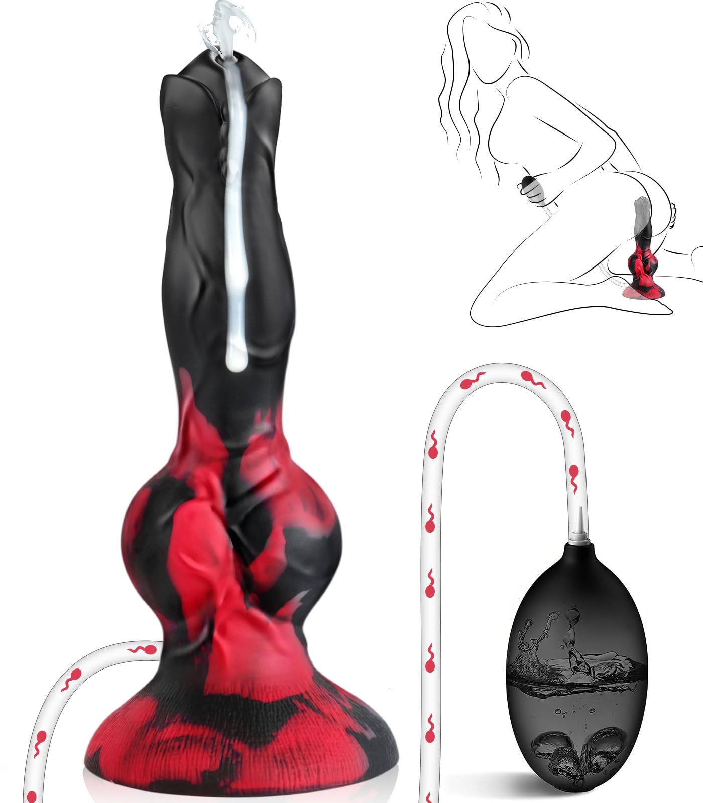 Squirting Monster Dildo Sex Toys, 8.3'' Silicone Ejaculating Fantasy Dildo Soft with 2 Knots, Beginners Dog Cumming Dildos with Suction Cup for G Spot Anal, Adult Sex Toy for Women Men