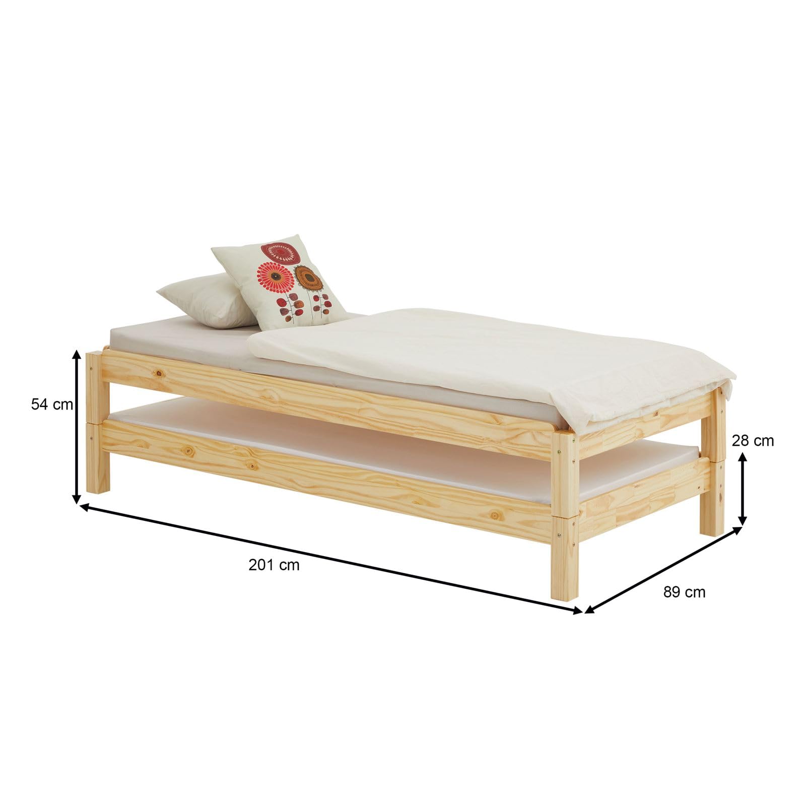 IDIMEX Lot de 2 Lits superposables RINO 80 x 190 cm, Lits Simples 1 Place, Couchage d'appoint, en pin Massif Vernis Naturel