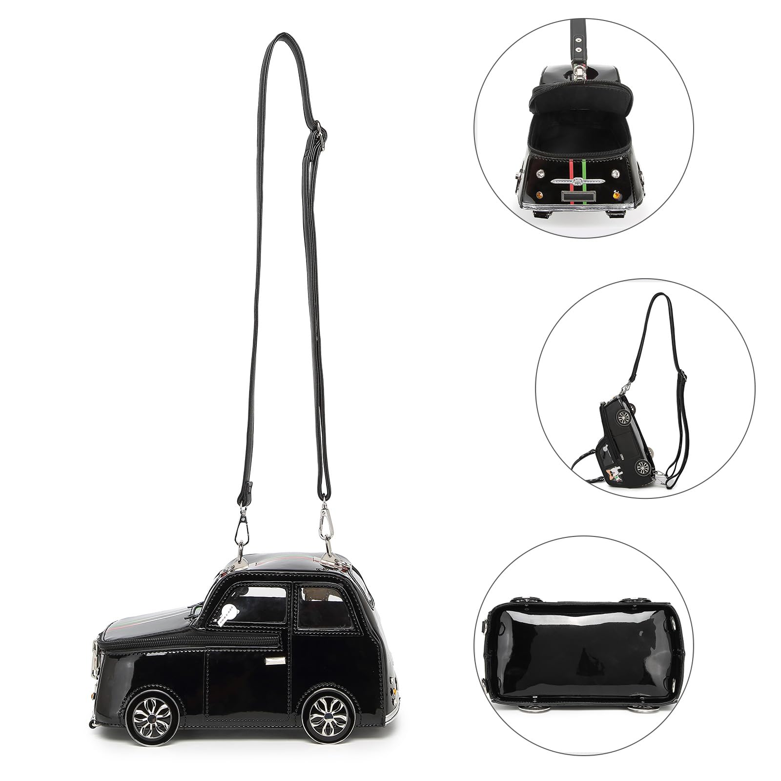 Greabuy 2 bolsas ergonómicas inspiradas en el coche, bolso de mano de piel sintética con asa extraíble y múltiples bolsillos en forma de coche