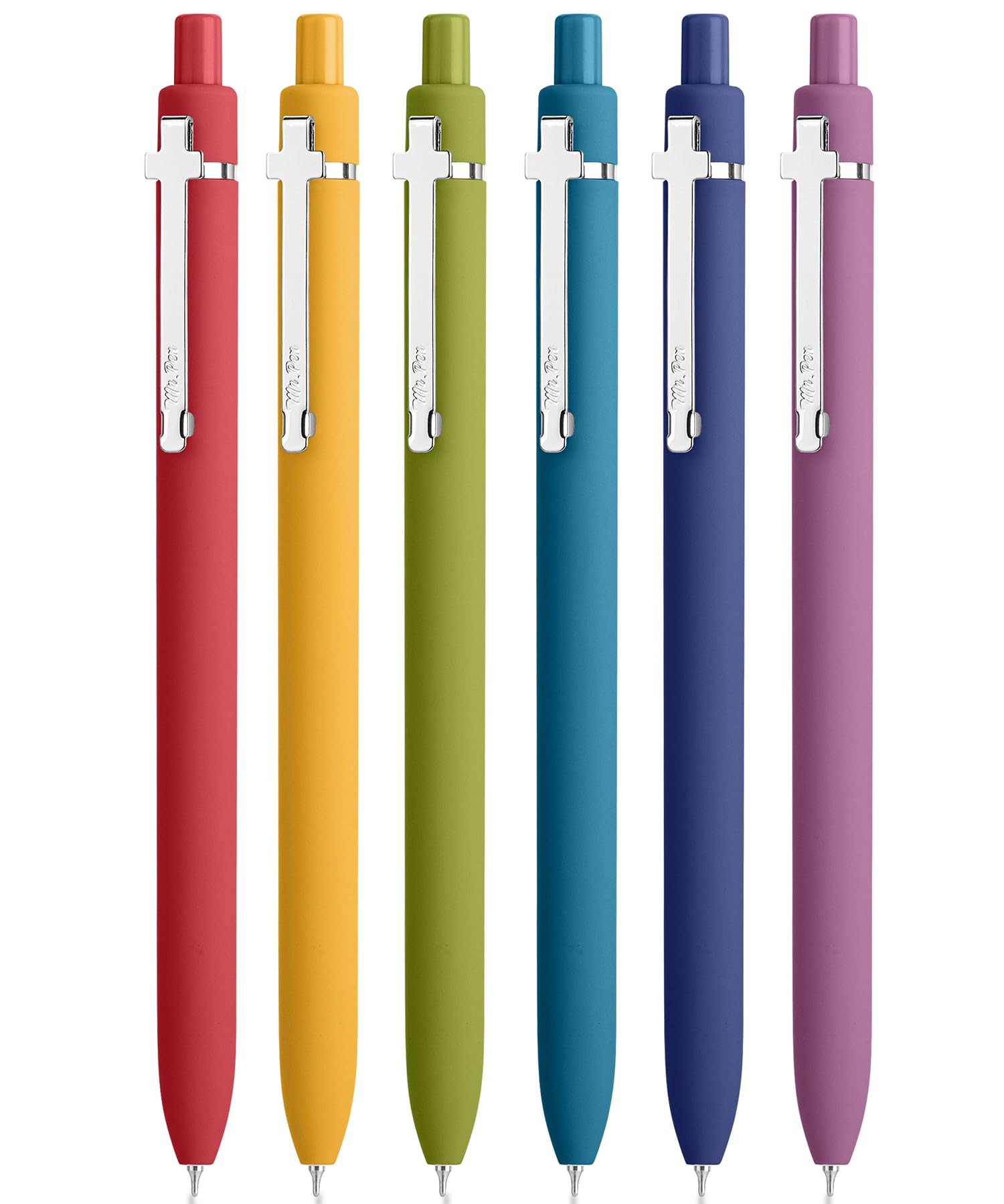 Mr. Pen- Bible Journaling Pens, 6 Pack, 0.5 mm Black Ink, Retractable Gel Pens for Journaling, Vintage Barrel with Silver Cross Clip, Smooth Writing