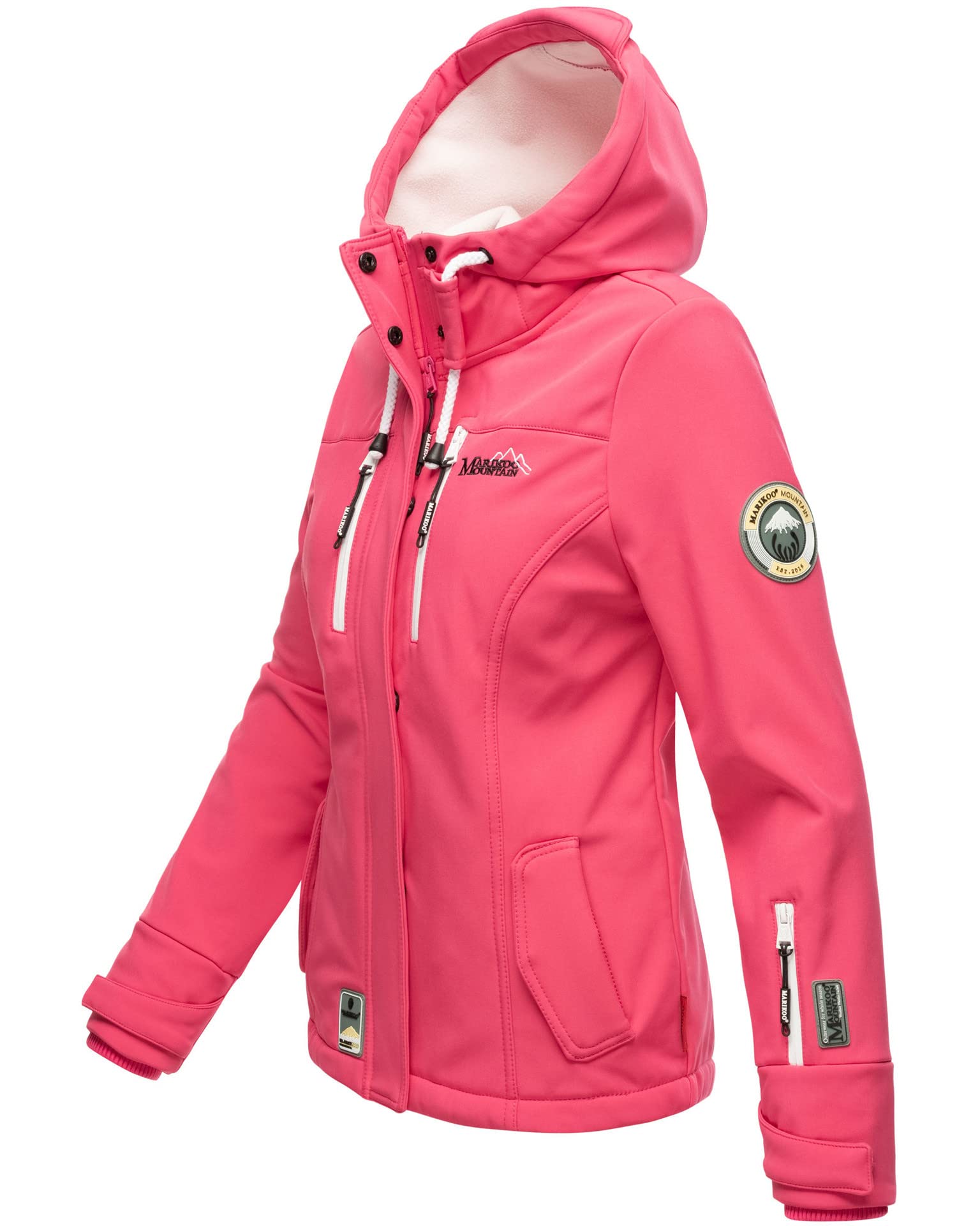 MARIKOO Damska kurtka softshell, wodoszczelna kurtka outdoorowa z kapturem, mały zamek, rozm. XS-XXL