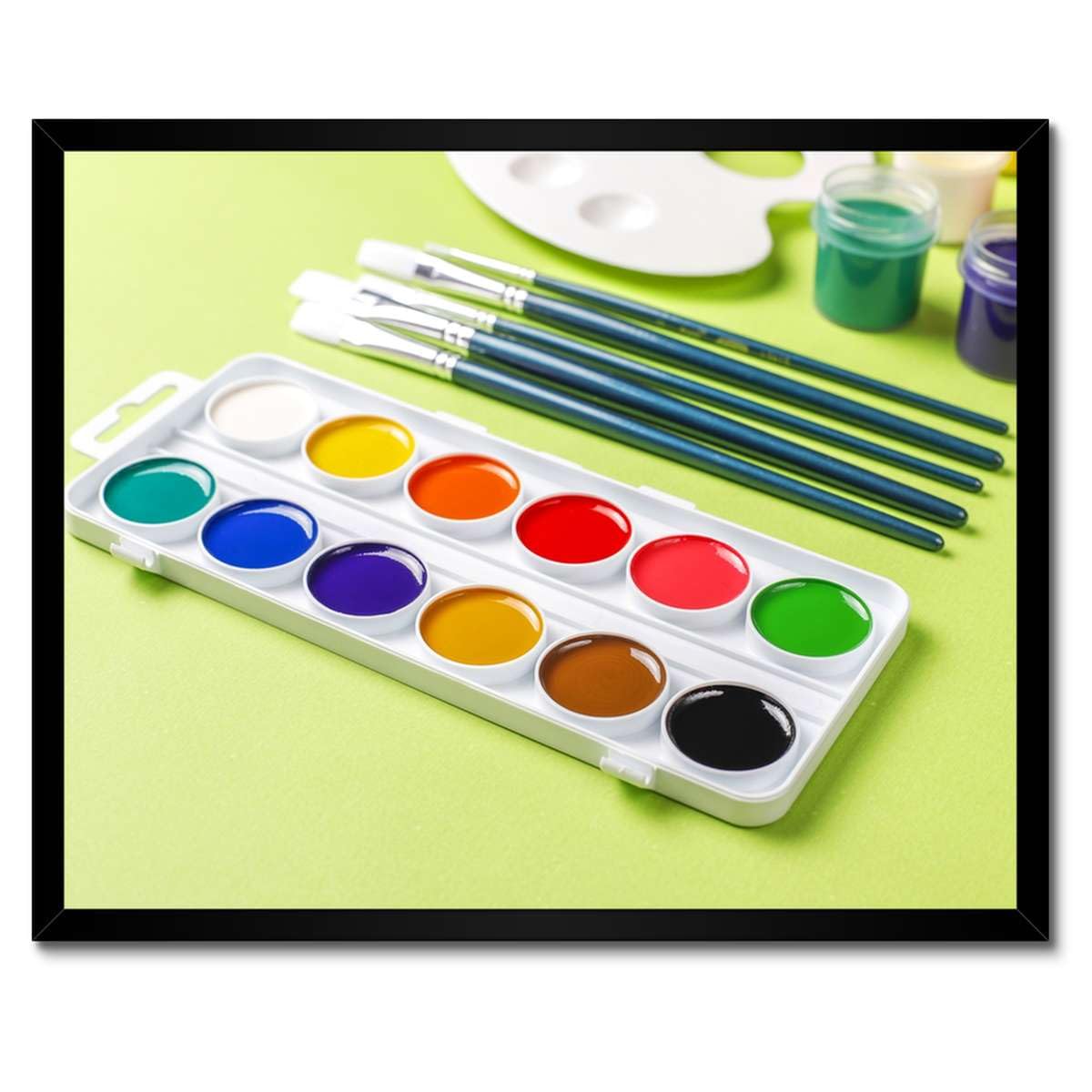 Plakat w białej ramce Dekoracja ścienna 50 x 40 cm Farby i pędzle – motyw klasy artystycznej nr H10710M_RAPL1R