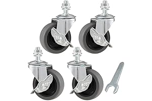 3" Caster Wheels, Silent Rubber Casters Set of 4, 3/8"-16 x 1"