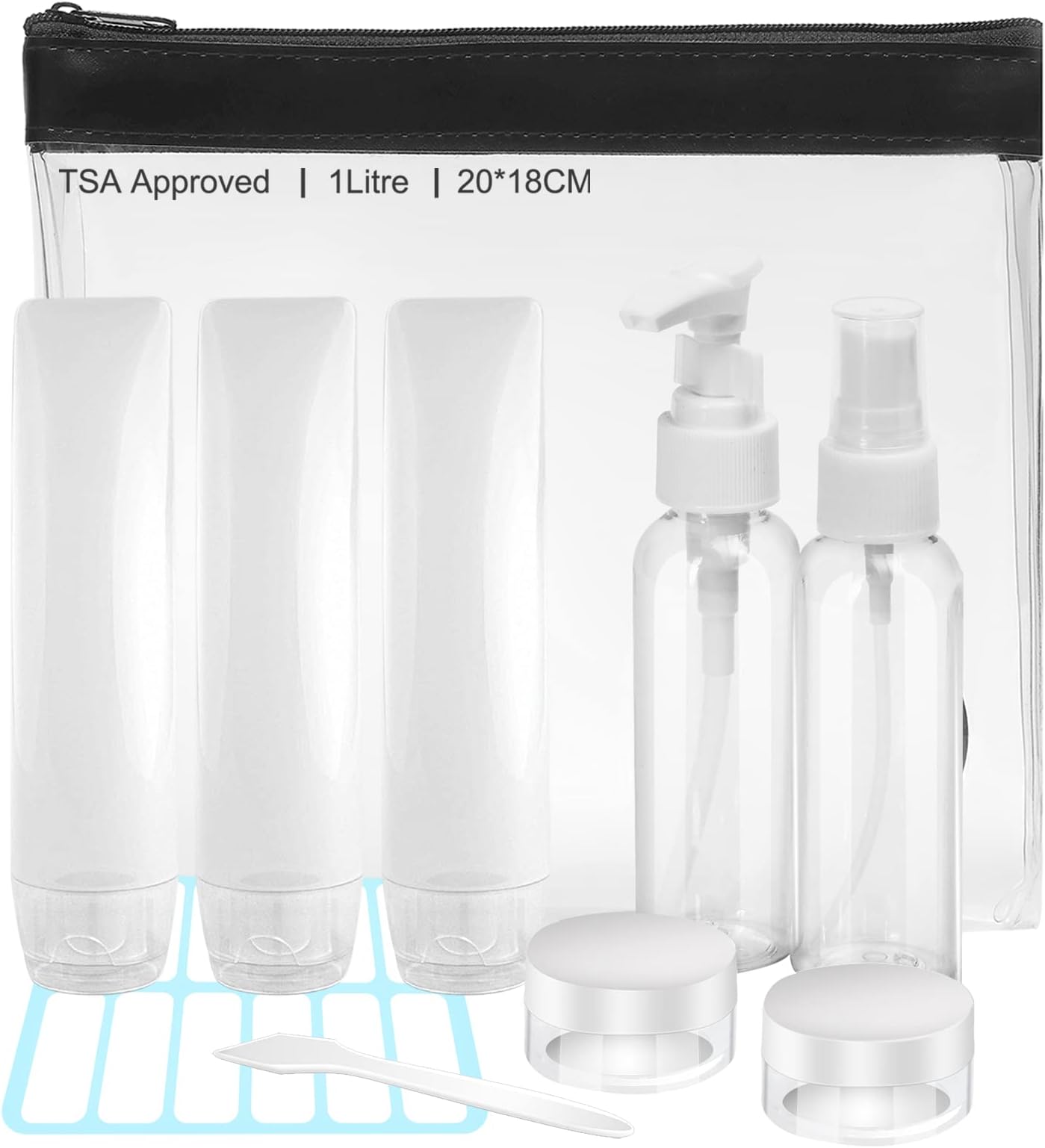 LamapeeTravel Bottles for Toiletries, TSA Approved Plastic Travel Containers Set with Clear Toiletries Bag, Leak Proof