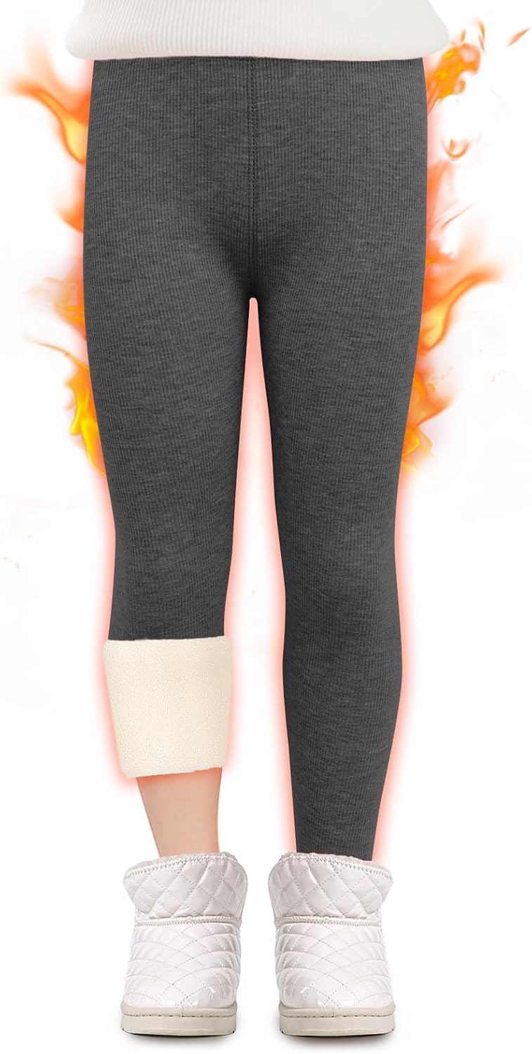 Girls Fleece Lined Leggings Ribbed Kids Winter Warm Pants 4-13 Years