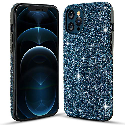 Luxury Series Shiny Phone Case Compatible with Apple iPhone 12 Pro Max, 6.7 inch, Queenxbar Protective Cover with Super Bling Crystals Stylish Shockproof Hard PC Skin Covers for Women Girls Blue