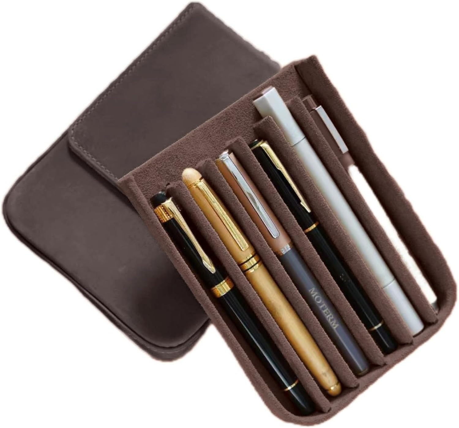 Leather Fountain Pen Case Collector Organizer,Pencil Case Handmade Pen Protective Sleeve (Magnetic 3 slots)