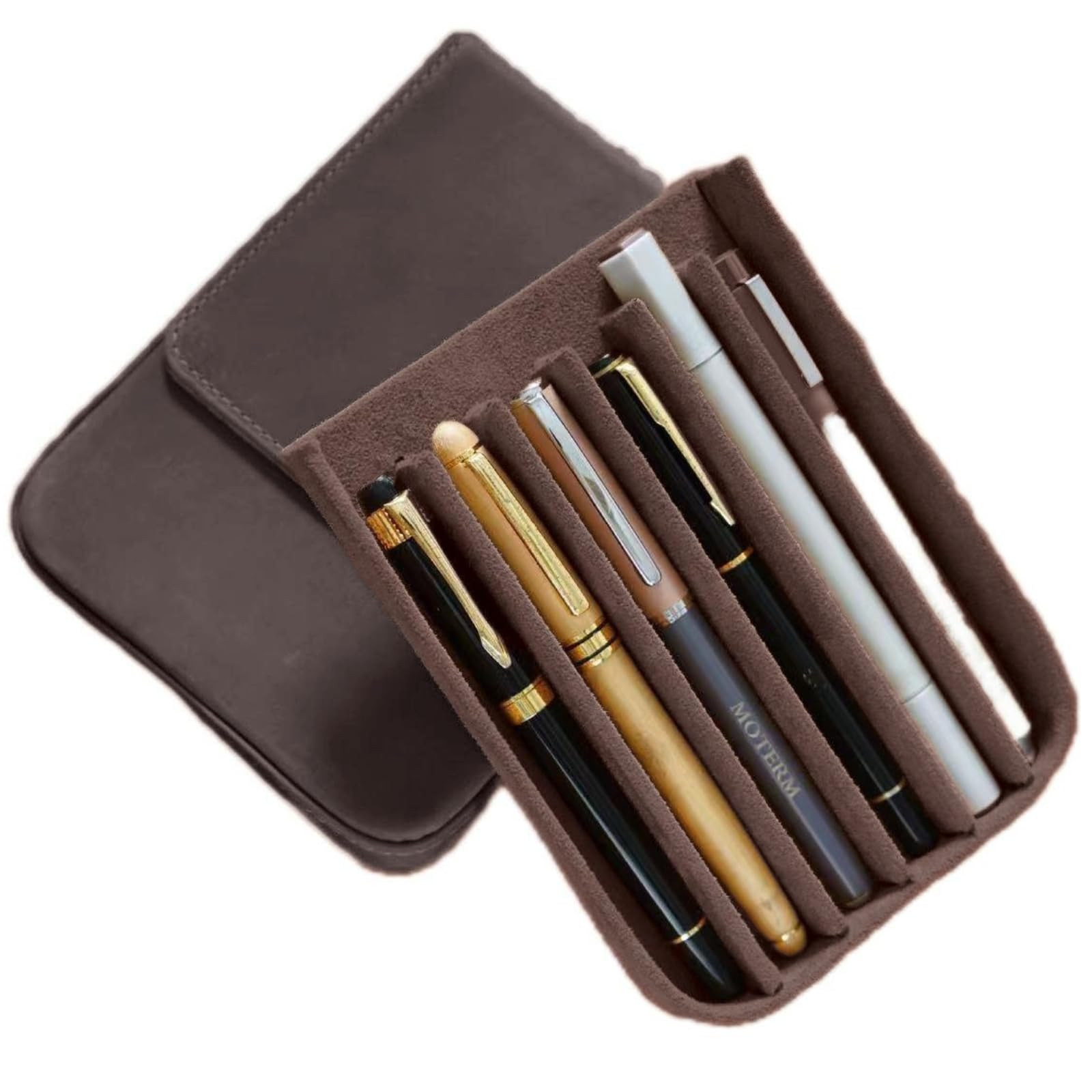 UPRESYE Leather Fountain Pen Case Collector Organizer,Pencil Case Handmade Pen Protective Sleeve (Magnetic 6 slots)