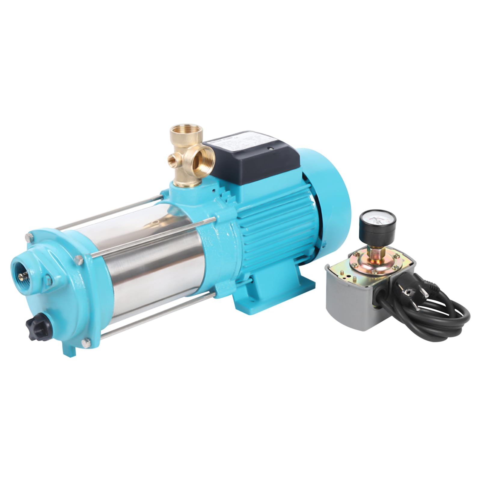 Pompe centrifuge de jardin 1300 W - En acier inoxydable - Avec manomètre - Interrupteur de pression - Disjoncteur de protection du moteur - Pompe centrifuge à 5 niveaux - Pression maximale : 9,8 bar -