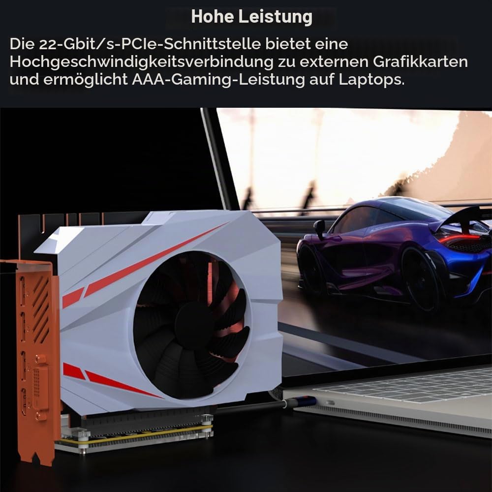 PCIE 3.0 x16 22Gbps eGPU Dock, Thunderbolt 4 Kabel, kompatibel mit externer GPU Intel AMD Grafikkarte für Windows Laptop Konsole mit Thunderbolt 3/4 USB 4, angetrieben durch PD/8Pin CPU/Molex/DC5521