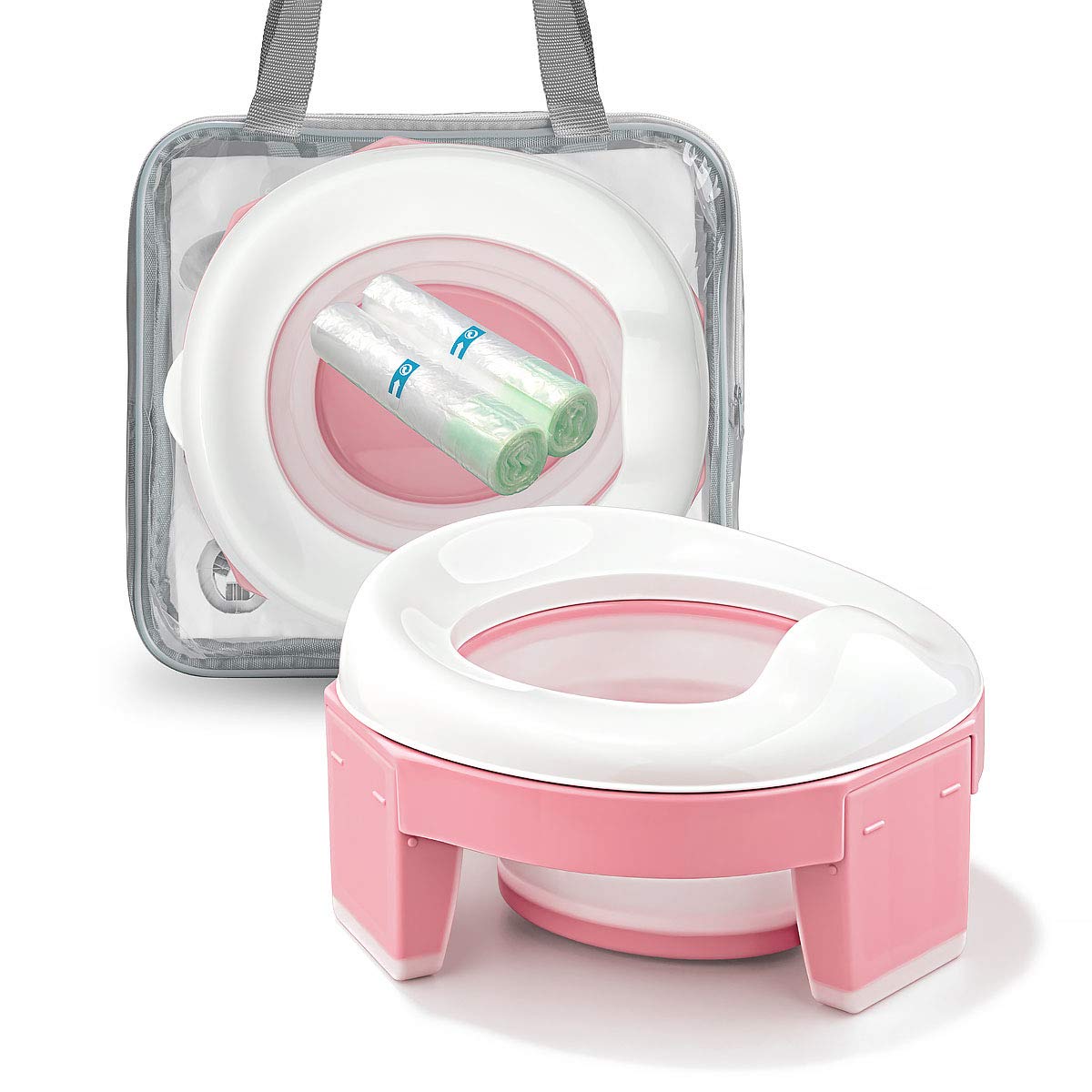 Vasino Portatile da Viaggio Sedile per Bambini 3-in-1 Riduttore Water Allenamento WC Toilette Pieghevole Riutilizzabile Liner (Rosa Colore)