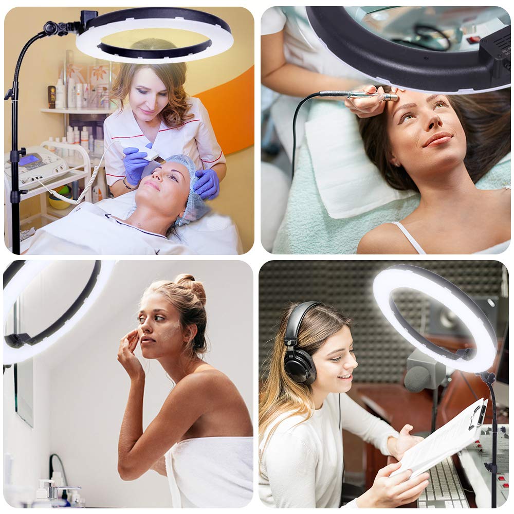 18 Zoll 65W LED Make-up Ringlicht mit Spiegel für Augenbrauen-Täto, Wimpernverlängerung, Beauty und Studio-Videofotografie, Licht mit Stativ, Handyhalter, Spiegel und Tragtasche