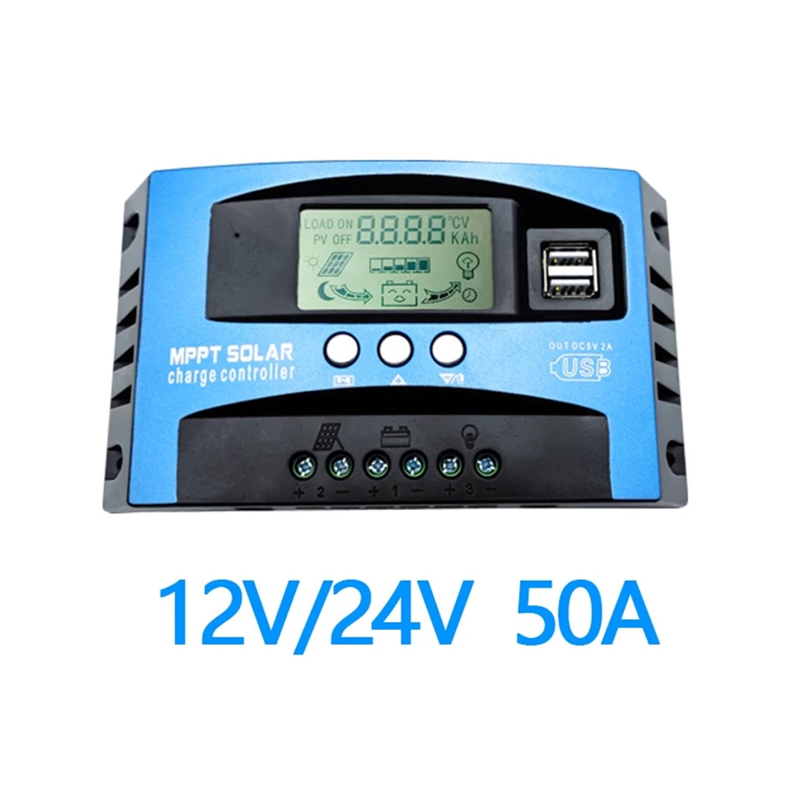 Regolatore di Carica Solare MPPT 30A 40A 50A 60A 80A 100A Display LCD 12V 24V Regolatore di Carica E Scarica Solare Doppio USB(50A)
