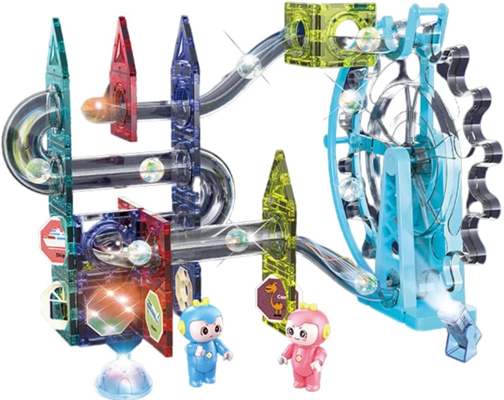KIDHUT 80 Pcs 3D Electric Lighting+Musical Elevator Marble Run Race Track 3D Magnetic Tiles Building Blocks Educational,Construction&Learning Toy For Children Kids Boys&Girls Age 3-10 Years Old,Multi