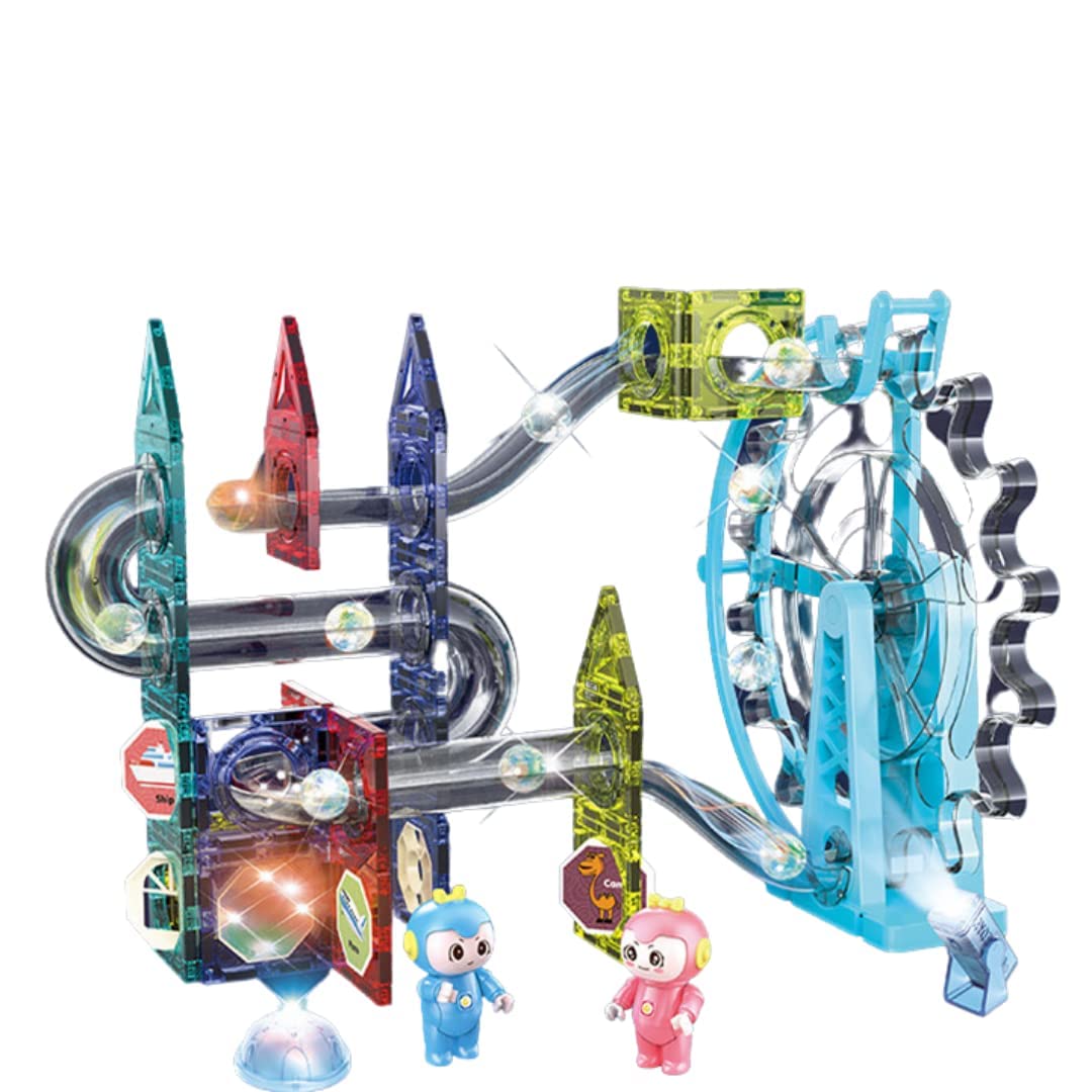 KIDHUT 80 Pcs 3D Electric Lighting+Musical Elevator Marble Run Race Track 3D Magnetic Tiles Building Blocks Educational,Construction&Learning Toy For Children Kids Boys&Girls Age 3-10 Years Old,Multi