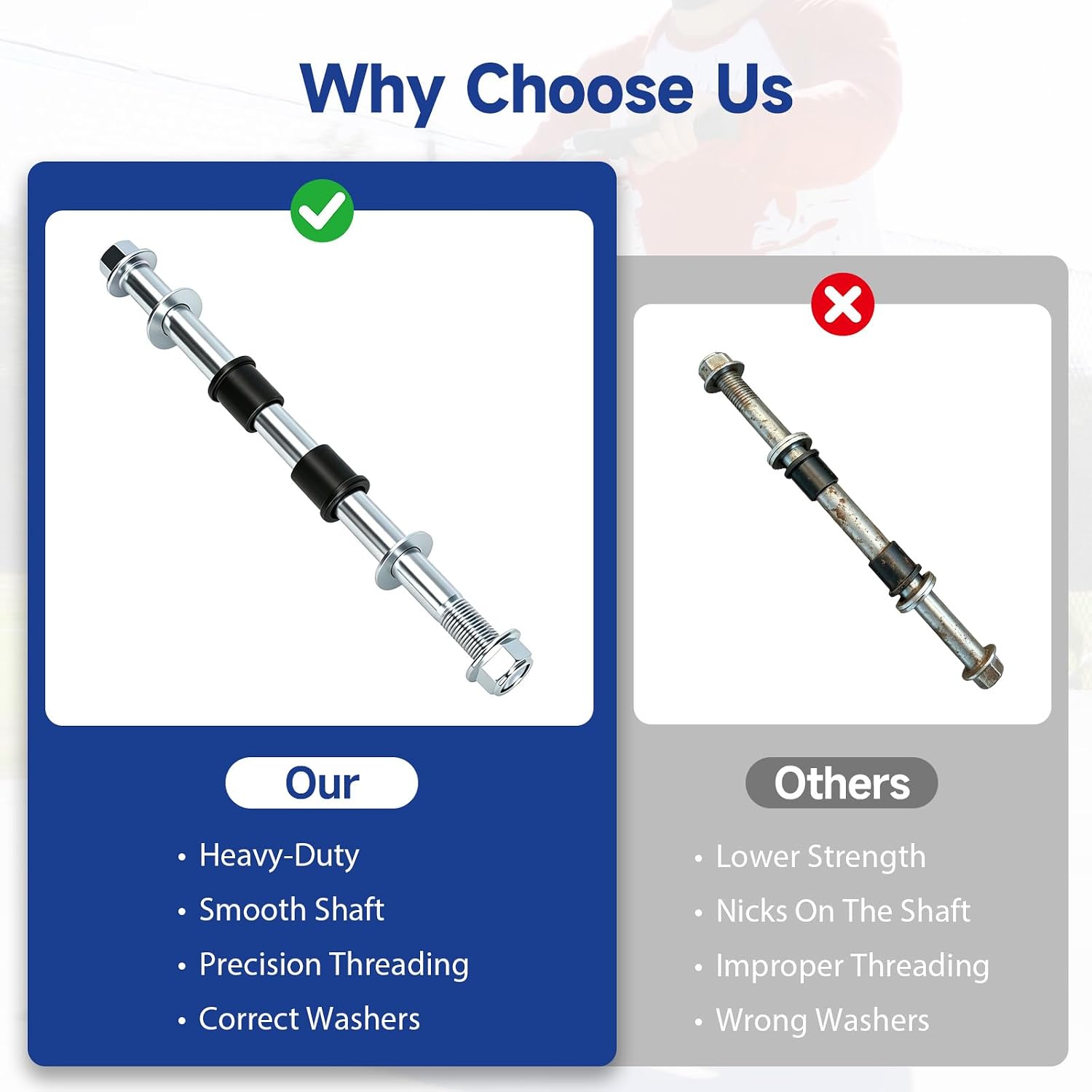 MX650 Front Axle Replacement for Razor MX500 MX650 SX500 McGrath Dirt Rocket Bike Front Wheel with 6001RS Wheel Bearing Bolt Lock Nut Hardware Parts
