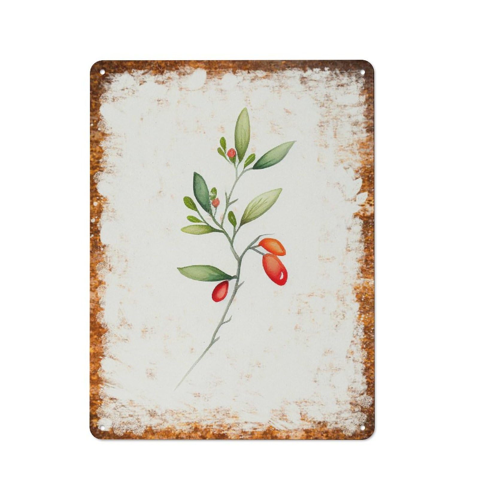 peiyeety Metal Tin Sign Berry Branch Watercolor Pattern Vintage Rustic Wall Art Kitchen Bathroom Bedroom Living Room Cafe Farmhouse Entryway Office Garage Home Bar Laundry Room Porch Patio 12x16 Inch