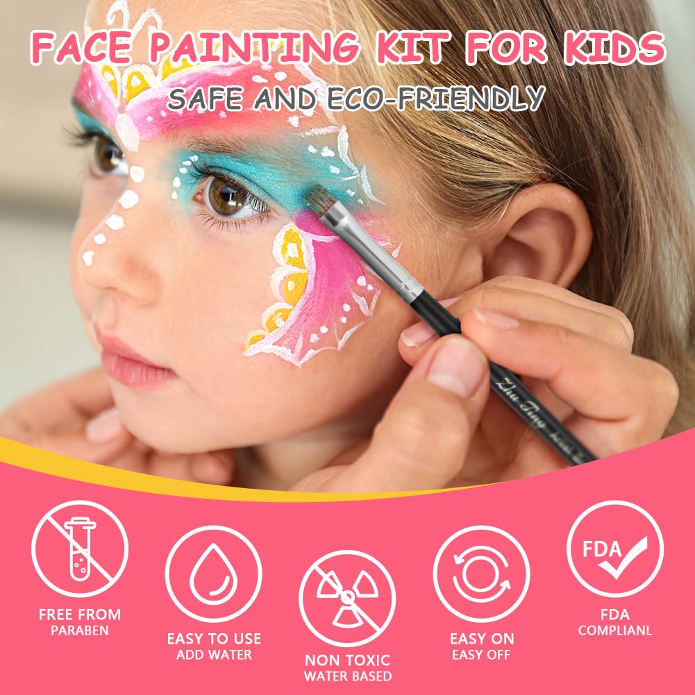 LOPHE Trucco Viso Bambini, 39 Colori Body Paint Pittura Viso Sicuro e Non Tossico, Colori Trucco Bambini Kit per la Pittura del Viso con 5 Pennello, Face Paint per Carnevale, Halloween, Cosplay