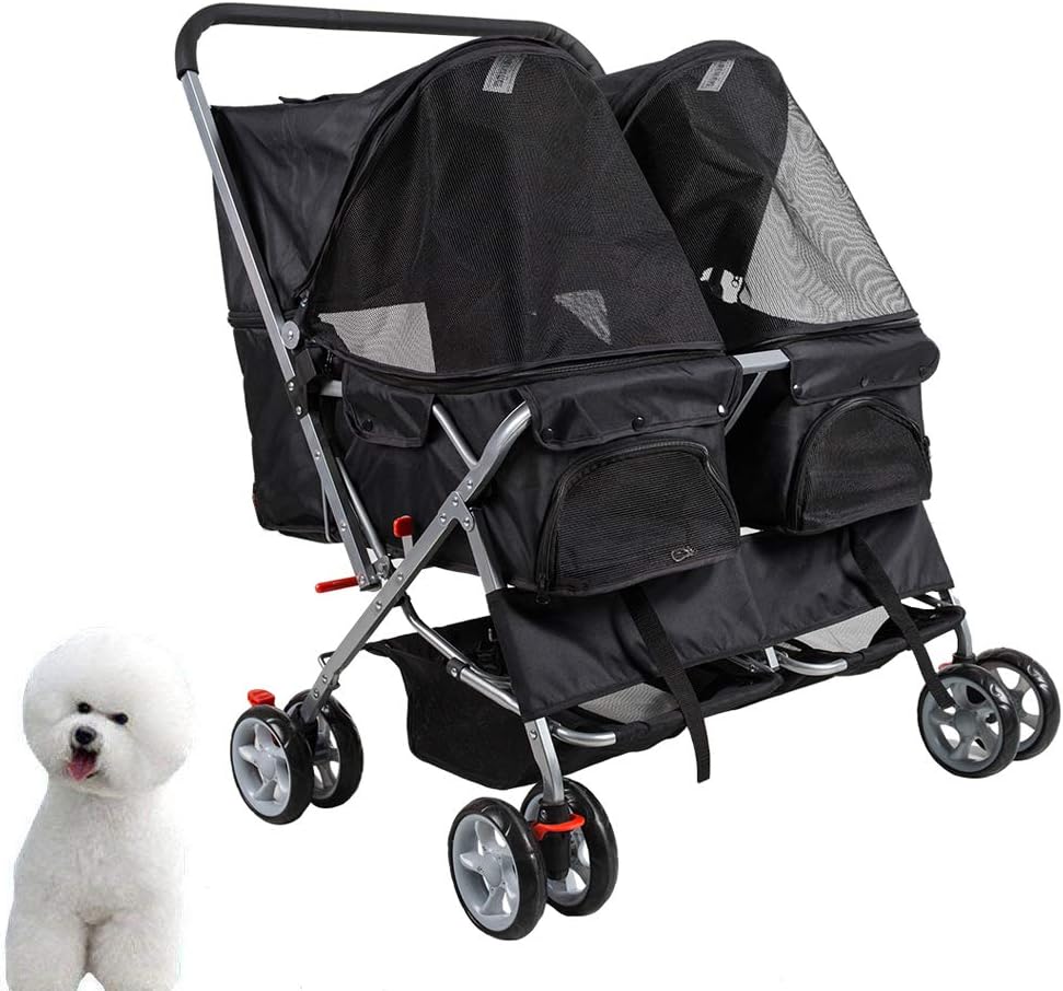 KARMAS PRODUCT Pet Stroller for Dog Cat Small Animal Folding Walk Jogger Travel Carrier Cart with Three Wheels (red) : Pet Supplies